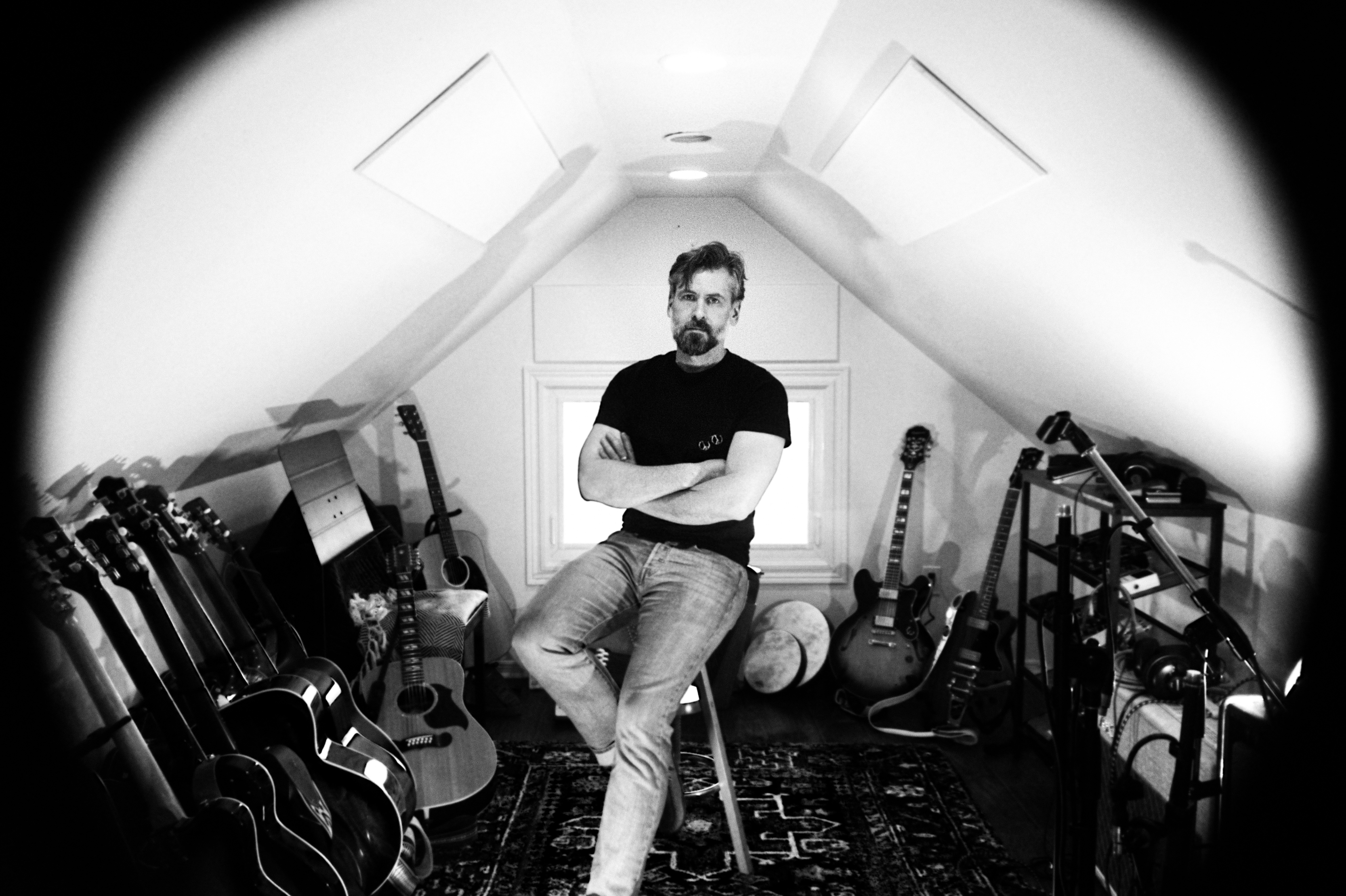 Photo of Fferlys in his attic workshop